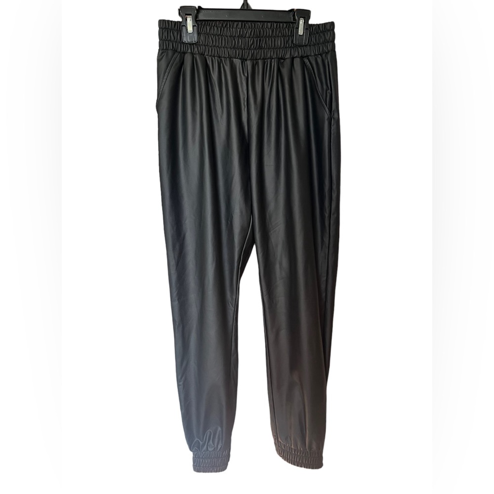 Faux Leather Woman’s High Waisted Jogger Pants - Size Medium